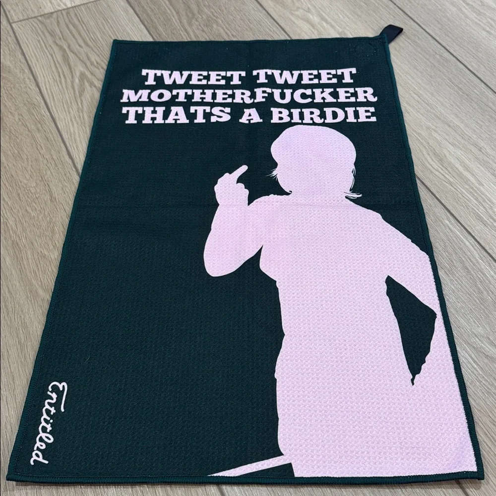 Entitled TWEET TWEET GOLF TOWEL WITH MAGNET Golf Fitness Green Pink funny